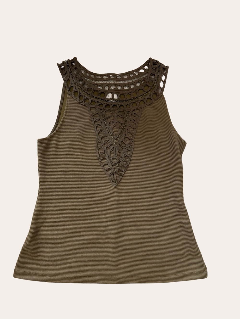 Anthropologie Postmark Olive Green Laser Cut Bib Neckline Ribbed Tank Top Small